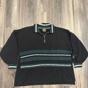 Y2K Boss Sportswear 1/4 Zip Textured 3/4 Sleeve Pullover Men's 2XL Black Vintage